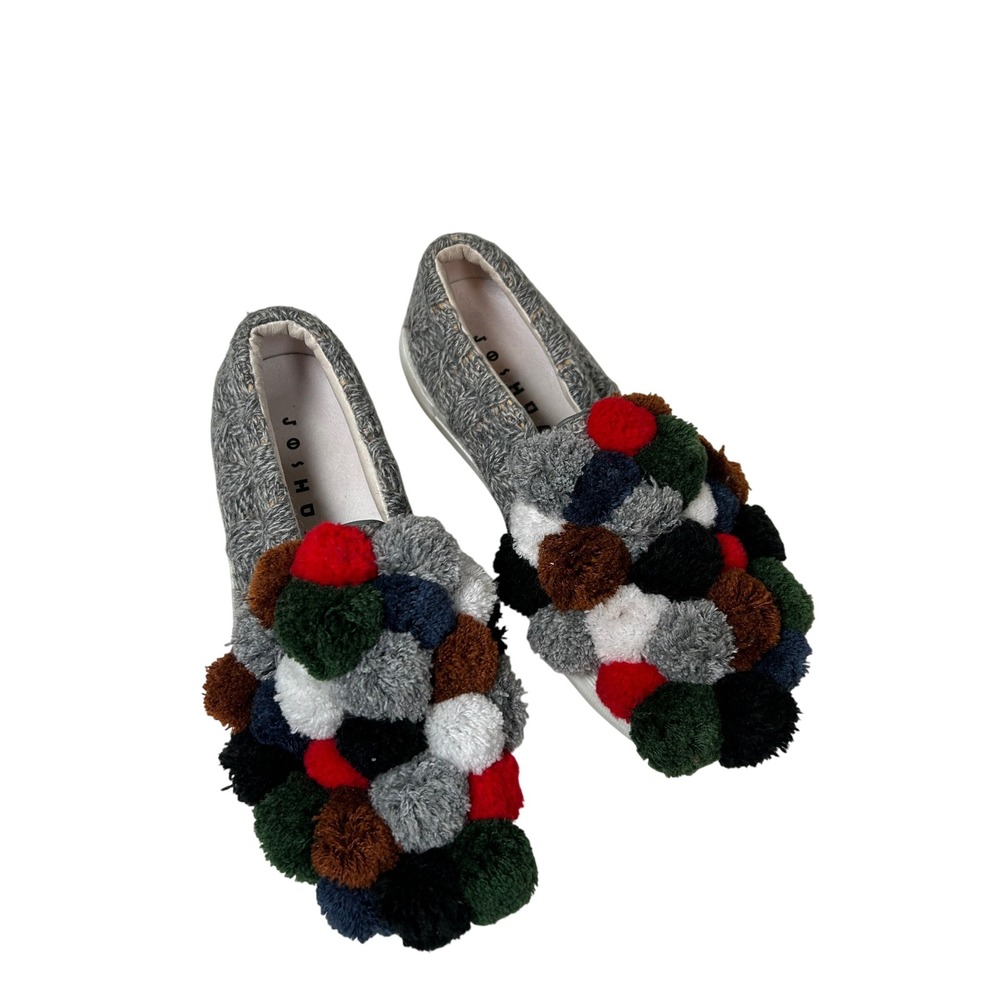Joshua's Slip On Sneakers Women 36 Gray Cable Knit Pompom Platform Made in Italy
